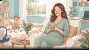 Ухоженная женщина совмещает домашние дела и бьюти-процедуры для сохранения женственности при плотном графике